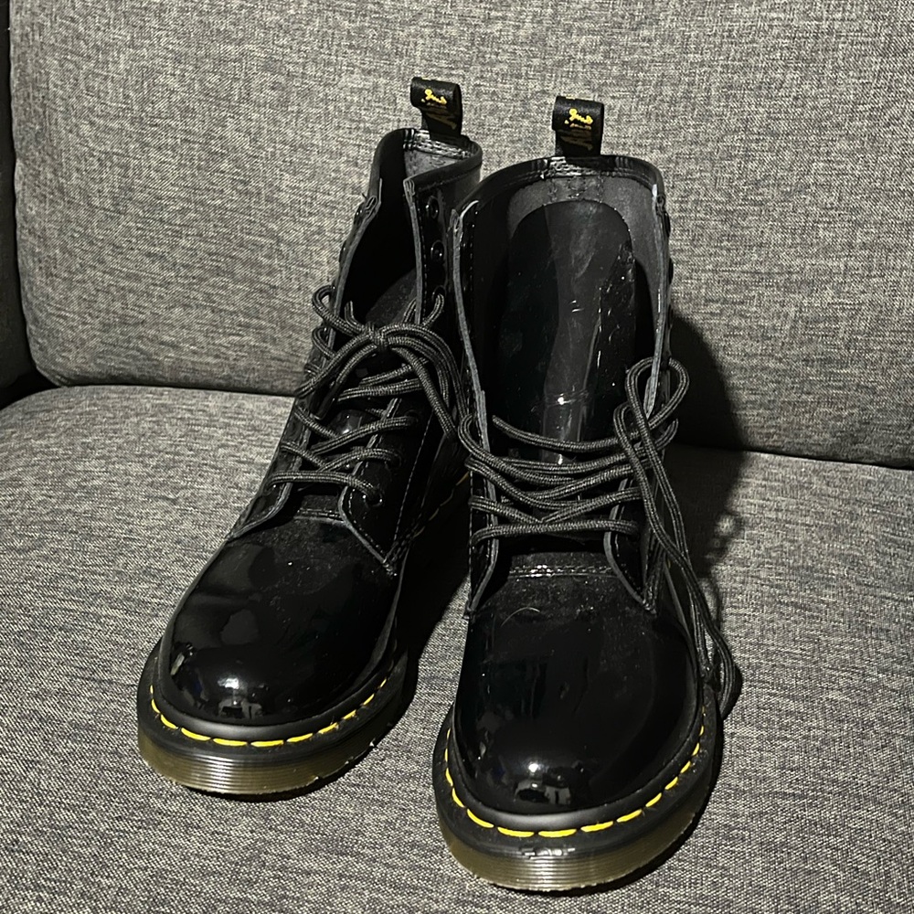 Doc Martens Black Patent Leather Boots With Bouncing Soles